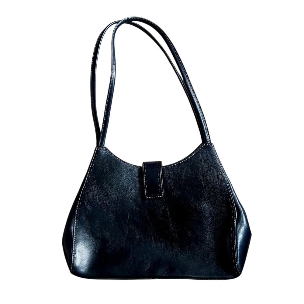 Vintage Fossil Black Leather Hobo Structured Shoulder Bag Purse Timeless Sleek